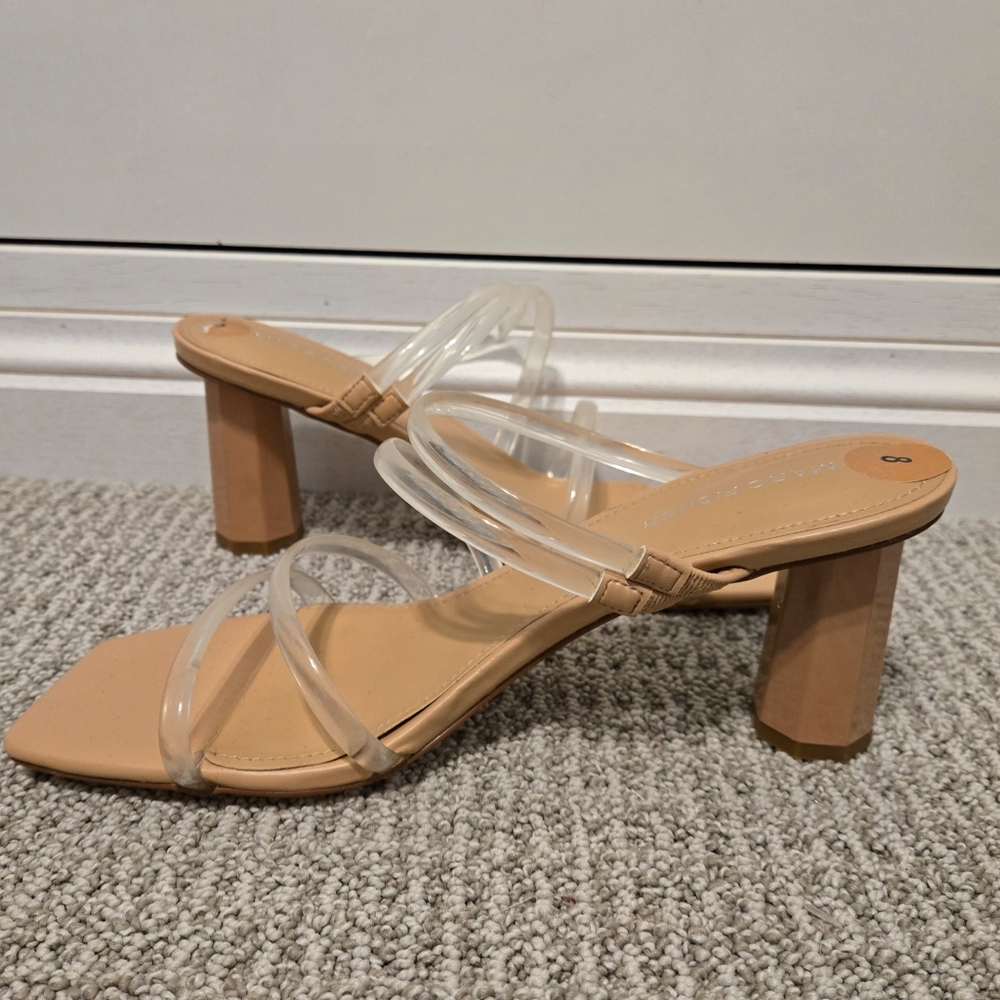 MARK FISHER - CLEAR/TAN SLIP ON HEELED SANDALS